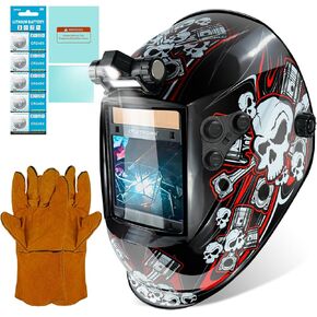Large View 3.94" x 3.15" Welding Helmet Auto Darkening Welding Hood with LED Light Solar Powered True Color 4 Arc Sensor Welding Mask Wide Shade 4/5-9/9-13 Weld Helmet with Grinding (KTS-QLS06)