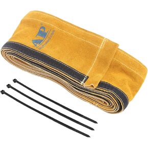 AllyProtect 23 ft Torch Lead Cover Flame Resistant Split Cowhide Leather TIG MIG Cable Sleeves Cover with Hook Loop Closure Golden