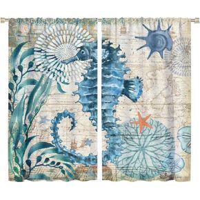 Nautical Sailboat Map Blackout Window Curtain Rustic Lighthouse Compass Scene for Living Rooms and Bedrooms Drapes 2 Panels 42x45 Inch, Style-1