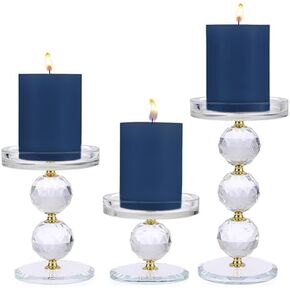 42 North Glass Candle Holder for Pillar Candles, Flameless Candles, LED Candles, Votive Candles, Modern Pillar Candle Holder for Home Decor, Table Decor, Wedding Decor, Set of 3 Gold Candle Holders