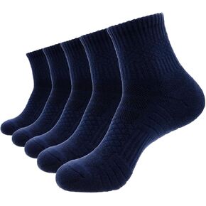 Mens Cotton Cushioned Athletic Ankle Socks (5 Pack) Breathable Moisture-Wicking Sports Quarter Socks