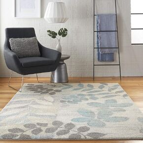 Nourison Tranquil Floral Navy/Light Blue 5'3" x Round Area -Rug, Easy -Cleaning, Non Shedding, Bed Room, Living Room, Dining Room, Kitchen (5 Round)