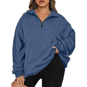 Chulianyouhuo Women Plus Size Oversized Sweatshirt Ribbed Corduroy Half Zip Pullover Tops Casual Long Sleeve Hoodies Clothes