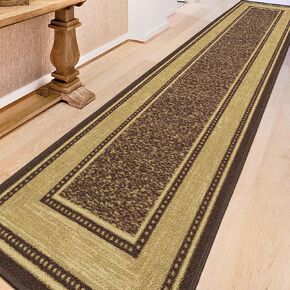 Ottomanson Ottohome Non-Slip Rubberback Bordered Design 3x10 Indoor Runner Rug, 2'7" x 9'10", Brown
