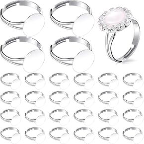 Herdear 40 Pieces Blank Ring Plated 12 mm DIY Adjustable Flat Blank Ring Base Jewelry Making Supplies(Silver, Gold)