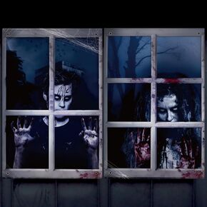 2Packs Halloween Window Decorations Curtain Outdoor Indoor Scary Ghost Door Cover Wall Outside Decor