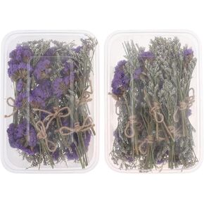 20 PCS Mini Dried Flowers Bouquet, 100% Natural Dried Forget Me Not Gypsophila, Bunny Tail Grass Mix Bouquet, White Pink Purple Flower Kits, Flower Bundles for Home Wedding Decor