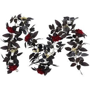 BFYDOAA 180cm Artificial Black Rose Vine,Artificial Rose Vine Hanging Flower Garland Hanging Black Silk Flower Garland Halloween Decorative