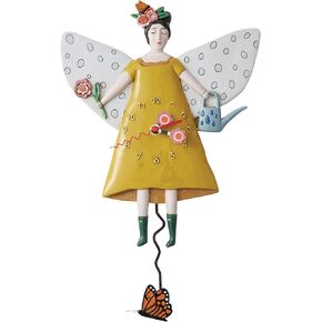 Enesco Allen Designs Garden Guardian Woman with Flowers Sculpted Pendulum Wall Clock, 12.2 Inch, Multicolor