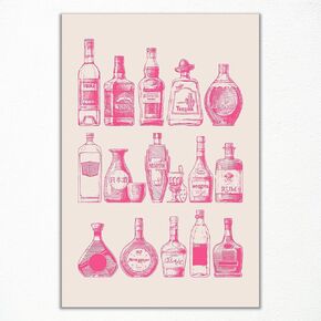 Xianyojafa Pink Bar Cart Wall Art, Coquette Trendy Alcohol Bottles Poster, Girly Aesthetic Bar Cart Art Canvas, Funky Cocktail Wiskey Art Picture, College Dorm Apartment Decor 12x16in Unframed