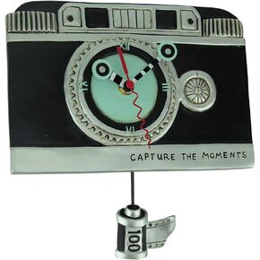 Allen Designs Enesco Capture The Moments Vintage Camera Sculpted Pendulum Wall Clock, 9.5 Inch, Multicolor