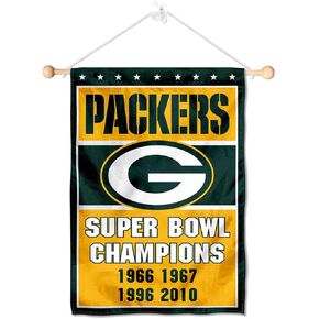 Green Bay Packers 4 Time Champions Banner Window Wall Hanging Flag with Suction Cup