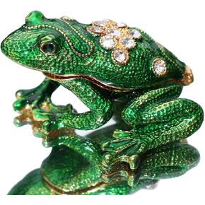 Waltz&F Back drill frog Trinket Box Hinged Hand-painted Animal Figurine Collectible Ring Holder