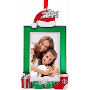 FKOG 2024 Picture Frame Christmas Ornament, Family Senior Sports School Wedding Vacation Photo Frame Xmas Tree Hanging Ornament Decor for Couples Family -Two Ways to Use (Green 2)