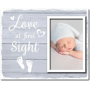 New Mom Gifts, Picture Frame Gifts for Birthday, Love at First Sight Baby Picture Frame, Newborn Pregnancy Remembrance picture frame Gift, coolest Boy baby shower gifts, Fits 4x6 In Photo