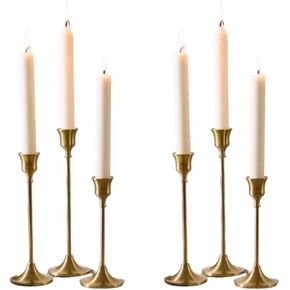 Set of 6 Gold Tapered Candle Holders, Vintage Style Minimalist Decorative centerpieces, Candlestick Holders for Celebration, Table, Wedding, Party
