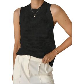 SweatyRocks Women's Hollow Out Sleeveless Knit Top Crewneck Split Sweater Vest