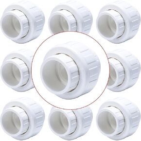 10PCS PVC Union Coupling, (Socket x Socket) White, Schedule 40, with EPDM O-Ring(3/4Inch)