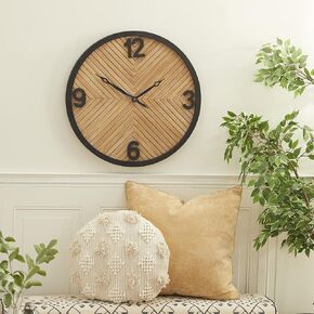 Deco 79 Wood Carved Wall Clock, 25" x 3" x 25", Brown