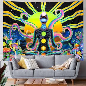 Ameyahud Trippy Astronaut Tapestry Ocean Wave Tapestry Hippie Palm Tree Tapestry Fantasy Landscape Tapestry Colorful Cloud Wall Hanging Decor for Home