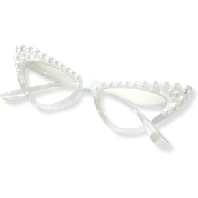 Melrose Rhinestone Reading Glasses for Women Cat Eye Computer Blue Light Blocking Cute Pearl Readers Glasses Y05