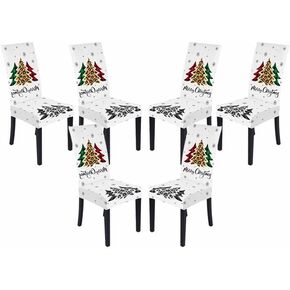 Set of 6 Dining Room Chair Slipcover Christmas Parsons Chair Covers Stretch Removable Washable Kitchen Decorative Chair Seat Protector for Party Hotel Restaurant (White, 6PCS)