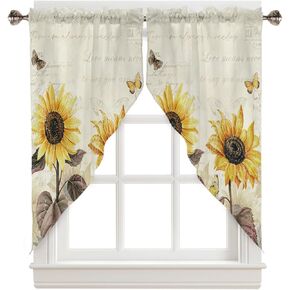 Prime Leader Floral Swag Valance Curtains Retro Sunflower Butterfly Country Style Rod Pocket Kitchen Curtains Scalloped Window Treatment Valances Swag Curtains for Living Room, 1 Pair, 36" W x 36" L