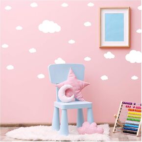 White Cloud Wall Decal Clouds (28 Decals) | Easy to Peel Easy to Stick + Safe on Painted Walls | Removable Vinyl Polka Decor | Round Sticker Large Paper Sheet Set for Nursery Room (White)