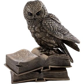 Top Collection Owl on Book Statue - Great Horned Owl Sculpture in Premium Cold Cast Bronze- 7-Inch Collectible Animal Figurine