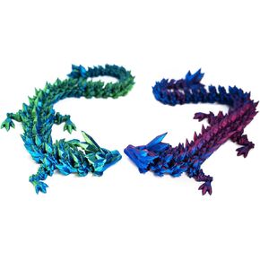 3PCS 12" 3D Printed Dragon, Articulated Dragon, Crystal Dragon, Gifts for Children, Fashionable Home Decor (Purple+Green+Red)