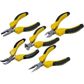 5" Mini Pliers Set - Combo, Diagonal, Long & Bent Nose, End Cutter, Soft Grip
