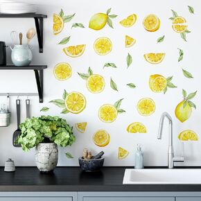 Lemon Wall Decals，DIY Lemon Fruit Art Wall Stickers，Fruit Wall Stickers，Removable Vinyl Peel and Stick，Kitchen Cabinet Window Country Restaurant Dining Room Wall Decor