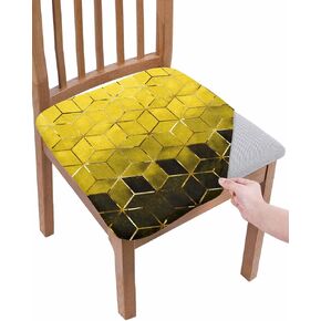 Savannan Dining Room Chair Seat Covers Set of 4, Cubic Graphics Ombre Abstract Art Black Gold Grey Removable Stretch Chair Seat Cushion Slipcovers Protector for Holiday Party Festival Decoration
