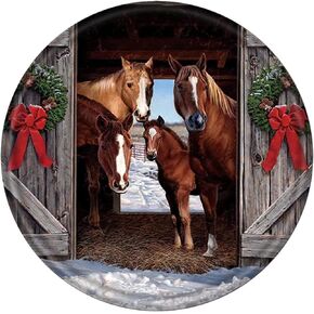 Round Metal Tin Sign Rustic Wall Decor Plaque Horse Christmas Wreath Sign,Suitable for Home Garden Kitchen Bar Cafe Restaurant Garage Wall Decor Retro Vintage 12x12 Inch