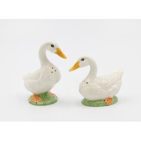 Fine Porcelain White Goose Duck Couple Salt & Pepper Shakers Set, 3-3/8" H