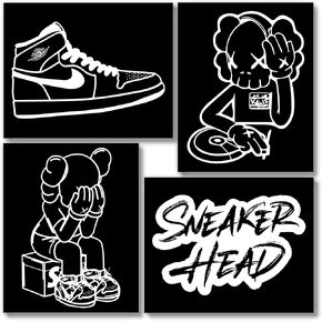 Sneaker Posters (UNFRAMED 8 x 10 Set of 4) Hypebeast Wall Art Shoe Decor Sneakerhead Room Decor Air AJ Teen Boy Room Girl Room Wall Art Prints - Black and White Sneakerhead QUAD