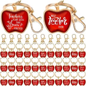 Chunful 30 Pcs Teachers Appreciation Week 2024 Gifts Apple Teacher Keychain Bulk Thank You End of Year Gifts from Students