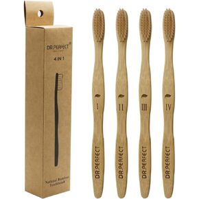 DR PERFECT Bamboo Toothbrush with Medium Soft Natural Bristles Biodegradable Toothbrush for Teeth Whitening Pack of 4