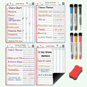 3PCS Acrylic Dry Erase Board and Clear Magnetic Calendar for Fridge - Refrigerator Calendar Set| Monthly, Weekly, Daily Planner, 6 Chalk Markers, Cleaning Cloth, Nail Free Hooks & Pen Holder