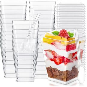 Dessert Parfait Cups with Lids, 25 Pack 5 oz Vasos Para Postres Plastic Dessert Cups with Lids and Spoons