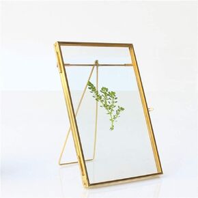 4 x 6 Brass Glass Pictures Frame Desktop Gold Glass Floating Pressed Frame for Dried Flowers Tiny Gold Clear Standing Floating Frame Tabletop Photo Display Decor