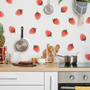 Strawberry Wall Decals，Boho Strawberry Nursery Wall Stickers，DIY Peel and Stick Fruit Wall Art Wallpaper，Bedroom Living Room Kid's Room Nursery Rental House Apartment Decoration.