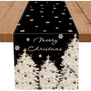 Christmas Table Runner Xmas Golden Tree Star Snowflake Black Merry Christmas 13 x 72 Inch Long Runners Winter Holiday Home Kitchen Table Decor
