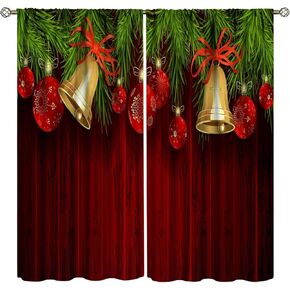 Christmas Curtains Branches Ribbons Snowflakes Xmas Blue Background Curtain with Rod Pocket for Bedroom Living Room Home Decor Drapes Window Treatments 2 Panels Set 42" W X 63" L