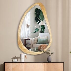 Irregular Wall Mirror,Wood Asymmetrical Mirror,22X32 Inch Large Modern Vanity Bathroom Mirror,Farmhouse Abstract Walnut Nature Mirror for Bedroom Living Room Entryway