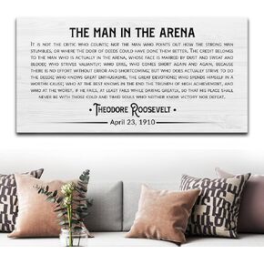 Tailored Canvases The Man In The Arena Sign - Large Canvas Wall Art Decor Motivational and Inspirational Poster for Office, Home, Bedroom, Living Room - Decoration, Pints by Theodore Roosevelt - 48x24in