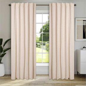 Savi Home Natural Linen Curtains, 50x84 inch, Tab Top Drapes for Living Room, Set of 2, Farmhouse Style