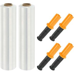 PATIKIL 15" x 1000 Feet Stretch Wrap Roll, 2 Pack 60 Gauge/15 mic Thick Shrink Stretch Film Industrial Clear Plastic Wrap with Handle for Box Packing Shipping Moving