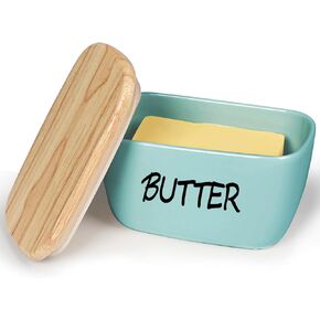 HAOTOP Large Porcelain Butter Dish with Lid Perfect for 4 Stick of Butter (White)