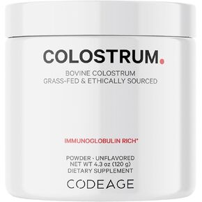 Codeage Bovine Colostrum Powder Supplement 4-Month Supply, 1000mg per Serving, Grass-Fed Ethically Sourced, Immunoglobulin-Rich Prized First Milk, Cold-Chain Pasteurized, Agglomerated, Non-GMO, 4.3 OZ